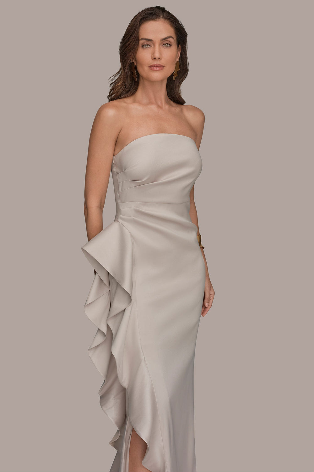 Donna Karan | TAFFETA STRAPLESS RUFFLE GOWN