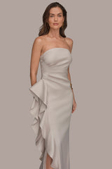 Donna Karan | TAFFETA STRAPLESS RUFFLE GOWN