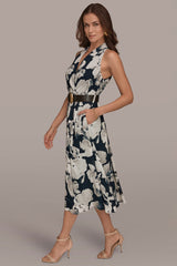 Donna Karan | CHIFFON FLORAL MIDI HALTER DRESS