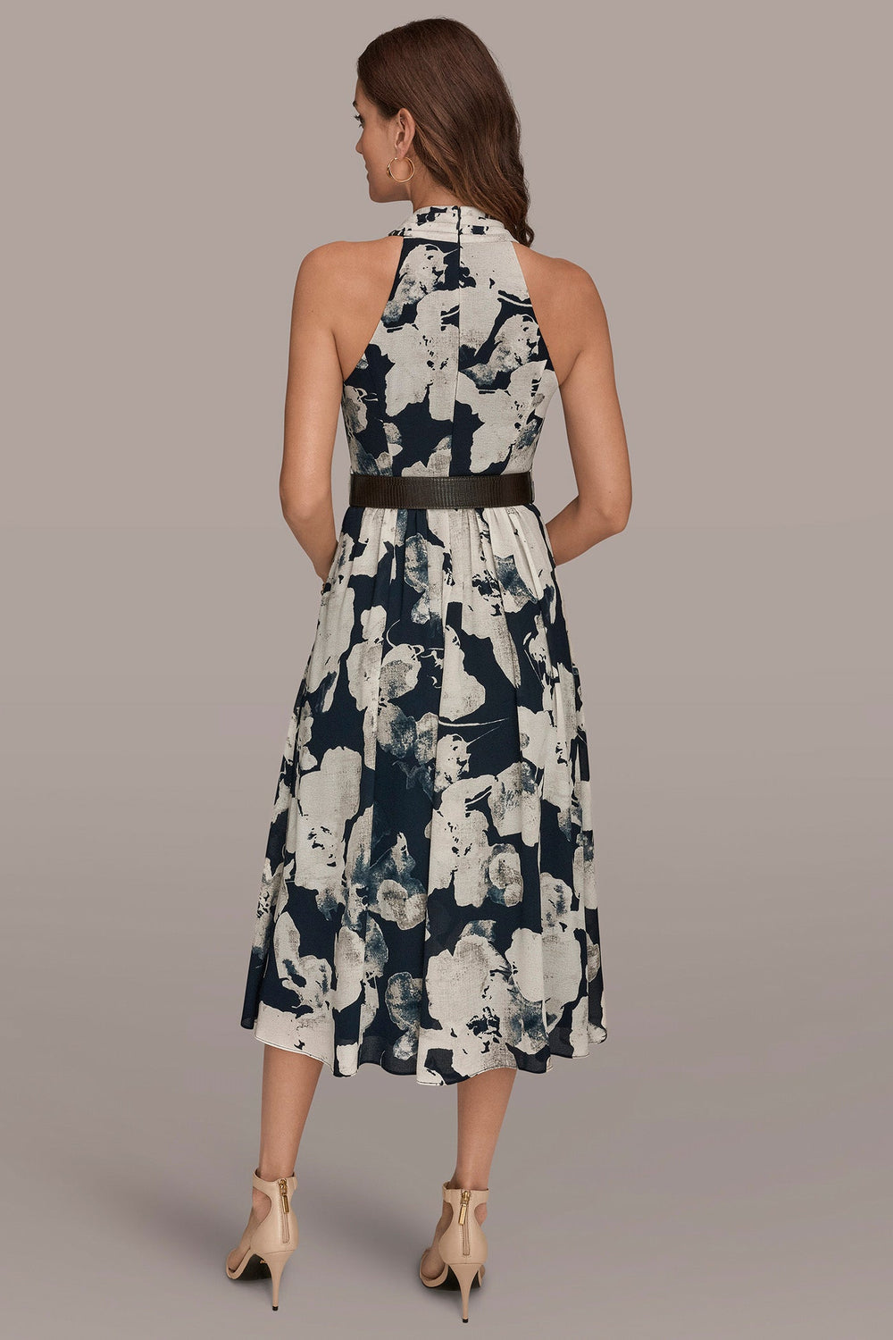 Donna Karan | CHIFFON FLORAL MIDI HALTER DRESS