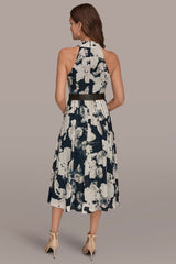 Donna Karan | CHIFFON FLORAL MIDI HALTER DRESS