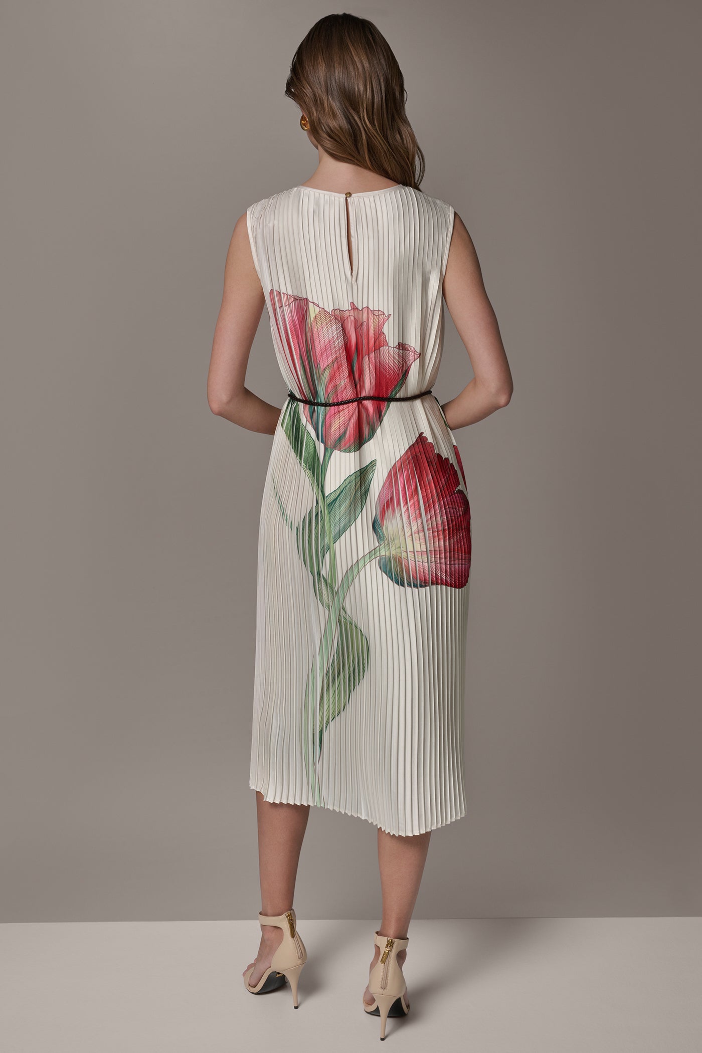 Donna Karan | FLORAL PLEATED MIDI A-LINE DRESS