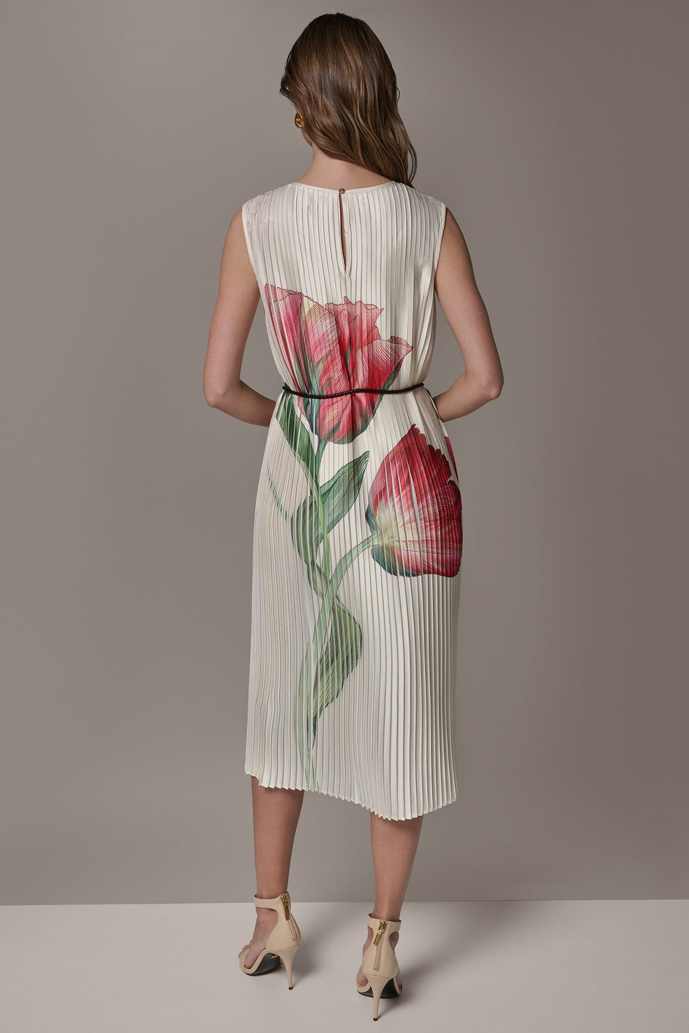 Donna Karan | FLORAL PLEATED MIDI A-LINE DRESS