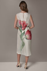 Donna Karan | FLORAL PLEATED MIDI A-LINE DRESS