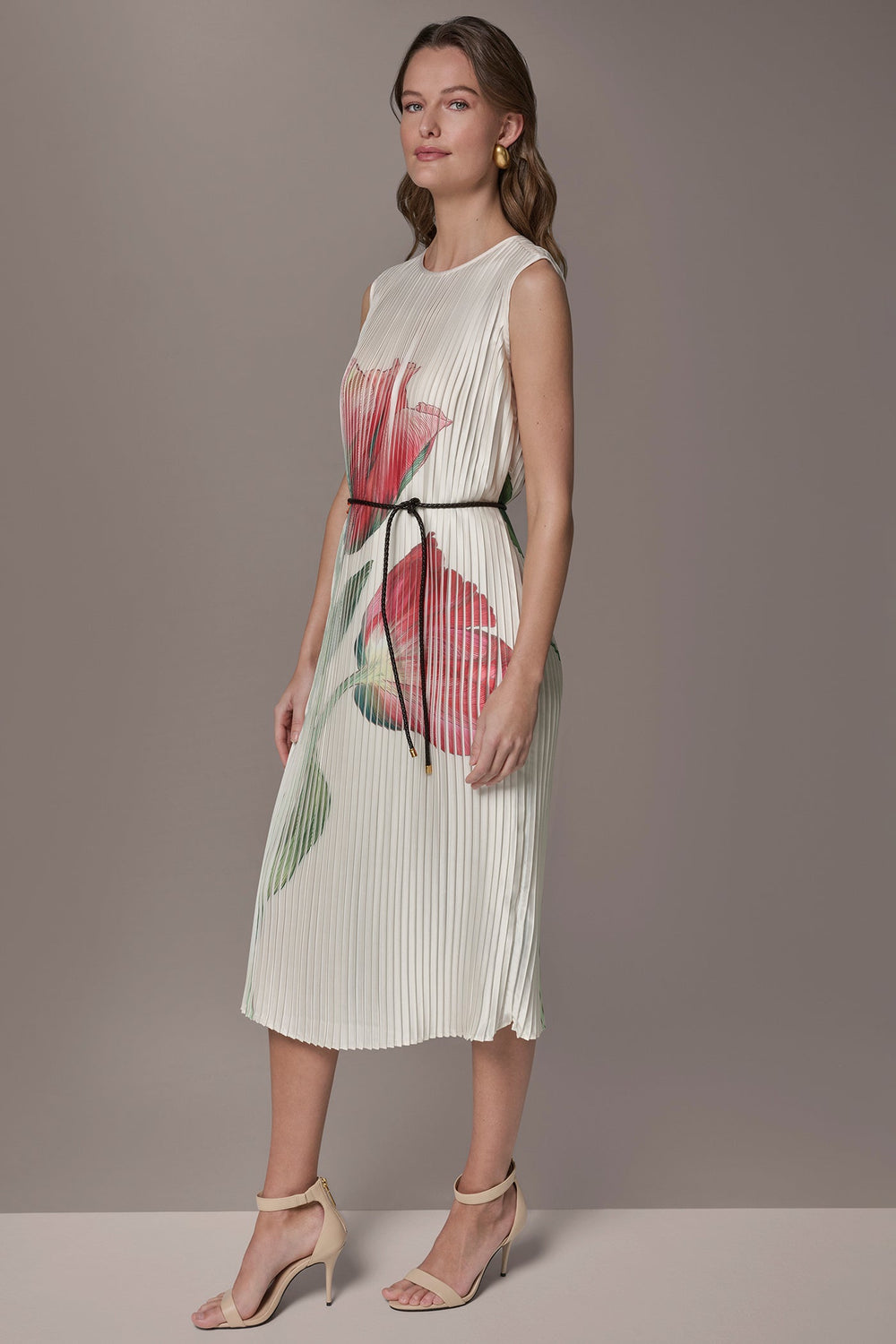 Donna Karan | FLORAL PLEATED MIDI A-LINE DRESS