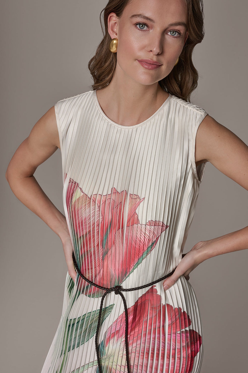 Donna Karan | FLORAL PLEATED MIDI A-LINE DRESS