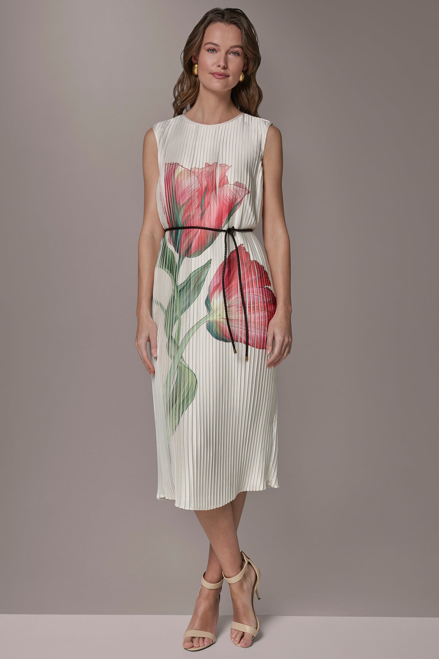 Donna Karan | FLORAL PLEATED MIDI A-LINE DRESS