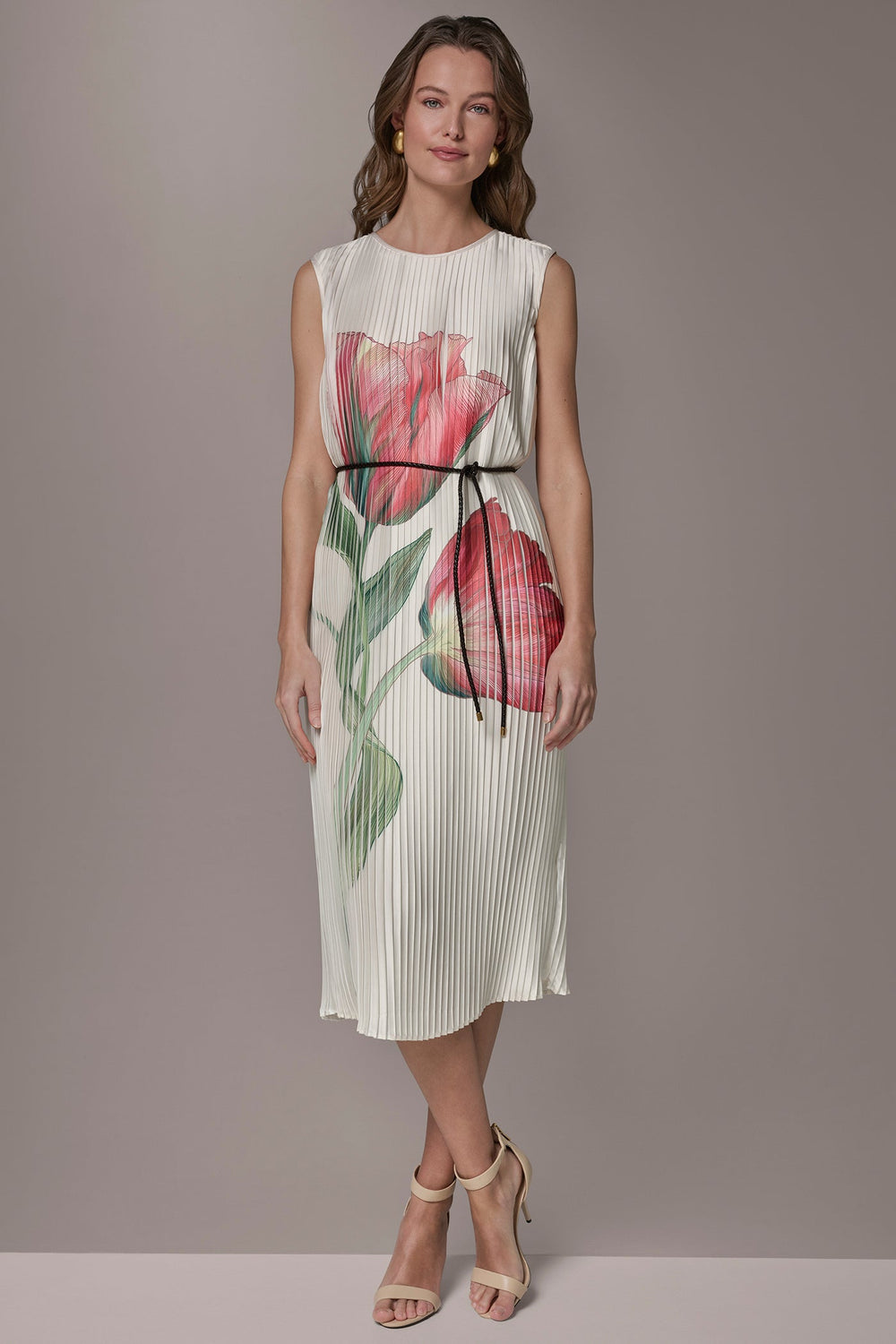 Donna Karan | FLORAL PLEATED MIDI A-LINE DRESS