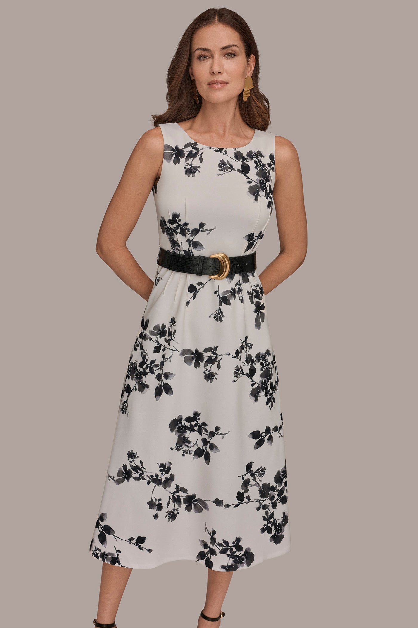 Donna Karan | SLEEVELESS FLORAL A-LINE DRESS