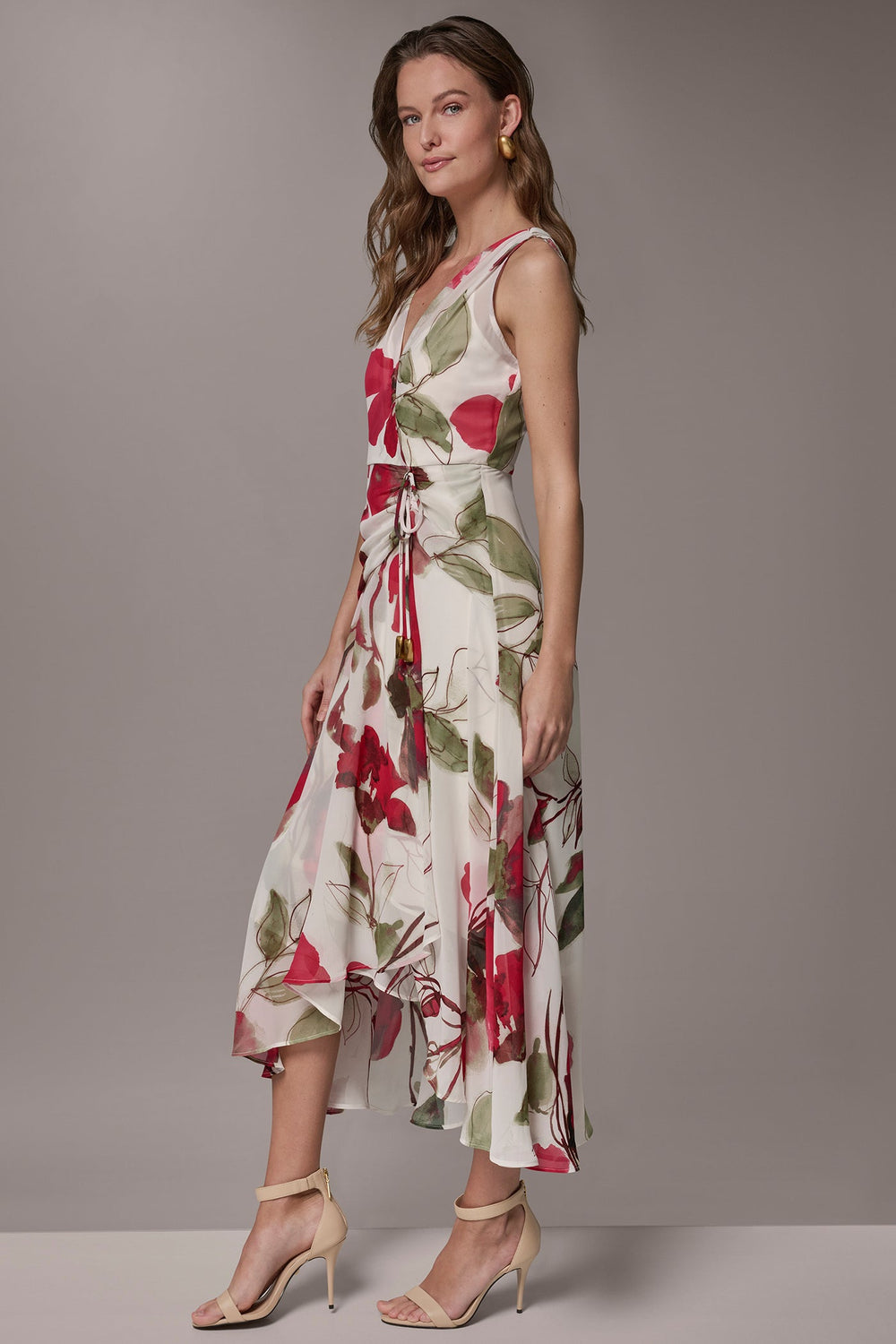 Donna Karan | CHIFFON FLORAL WRAP MIDI A-LINE DRESS