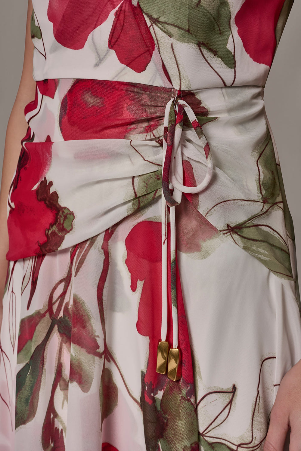 Donna Karan | CHIFFON FLORAL WRAP MIDI A-LINE DRESS