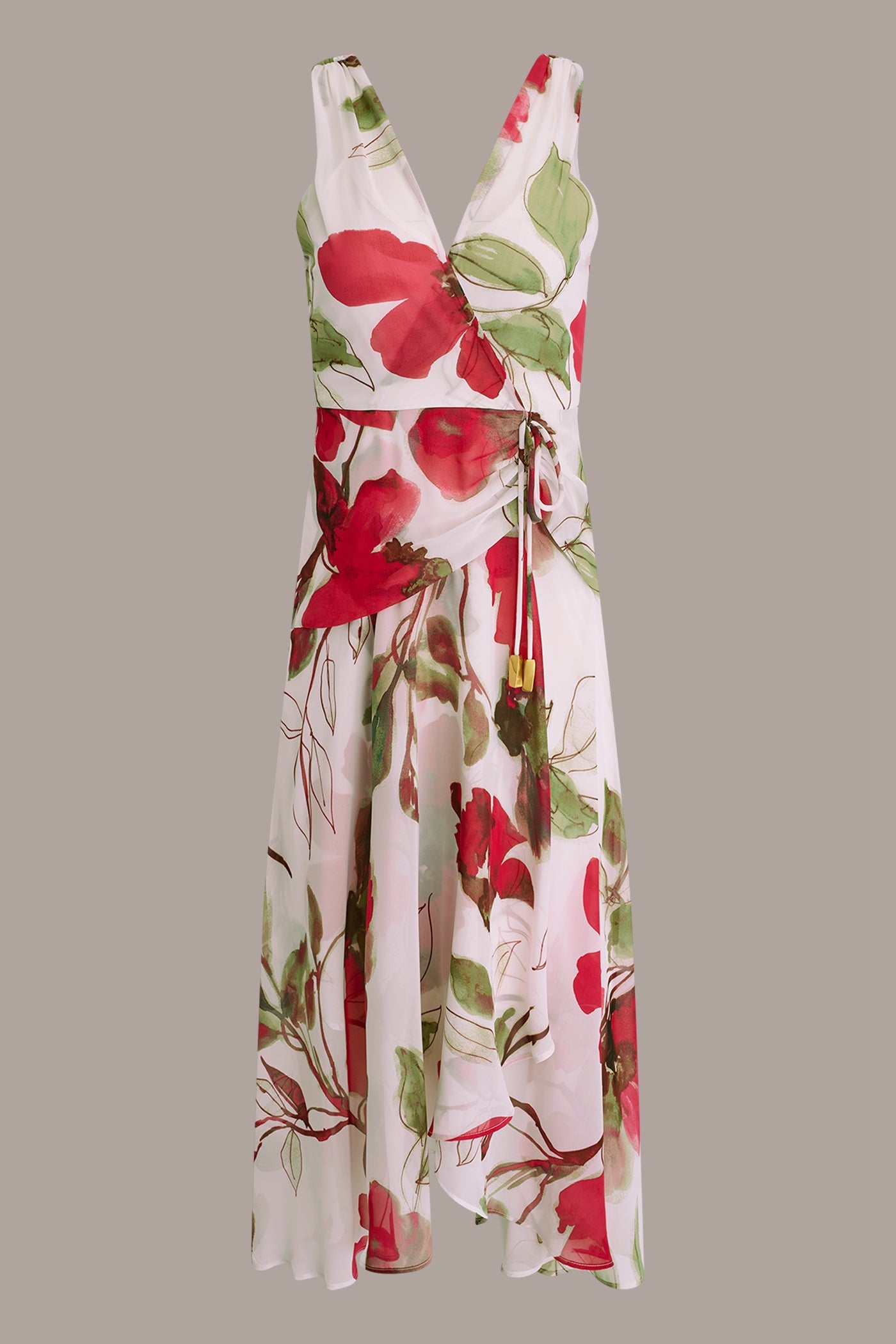 Donna Karan | CHIFFON FLORAL WRAP MIDI A-LINE DRESS