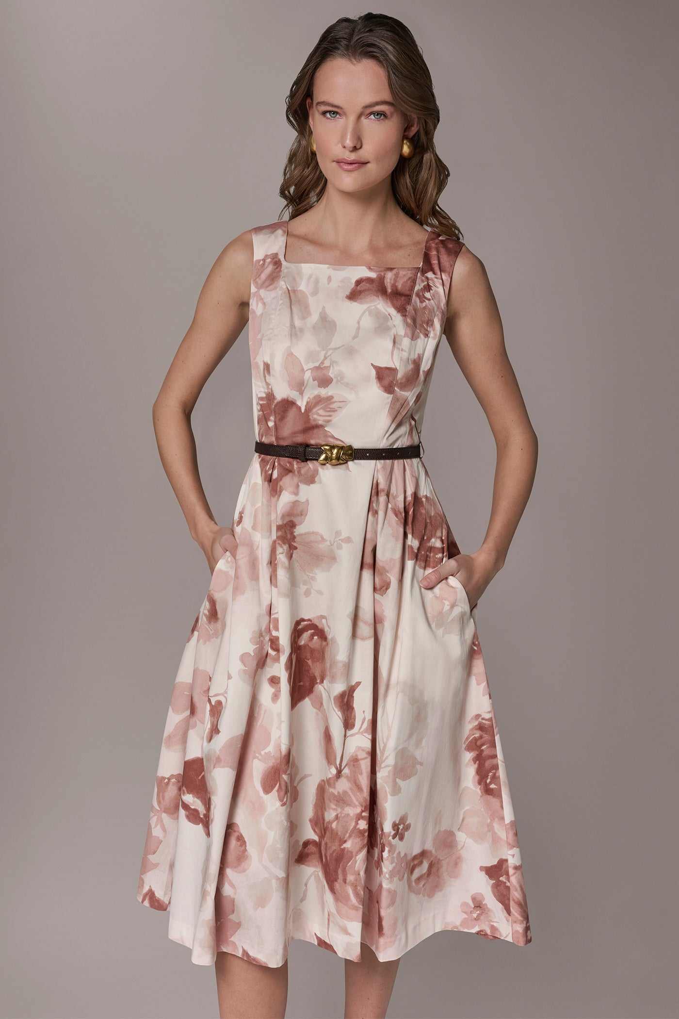 Donna Karan | COTTON-SATEEN FLORAL MIDI A-LINE DRESS