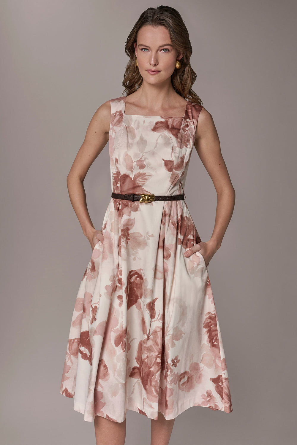 Donna Karan | COTTON-SATEEN FLORAL MIDI A-LINE DRESS