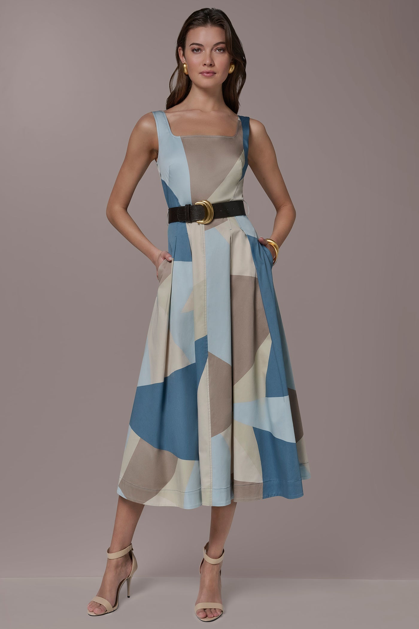 Donna Karan | STRETCH-COTTON SLEEVELESS PRINTED MIDI DRESS