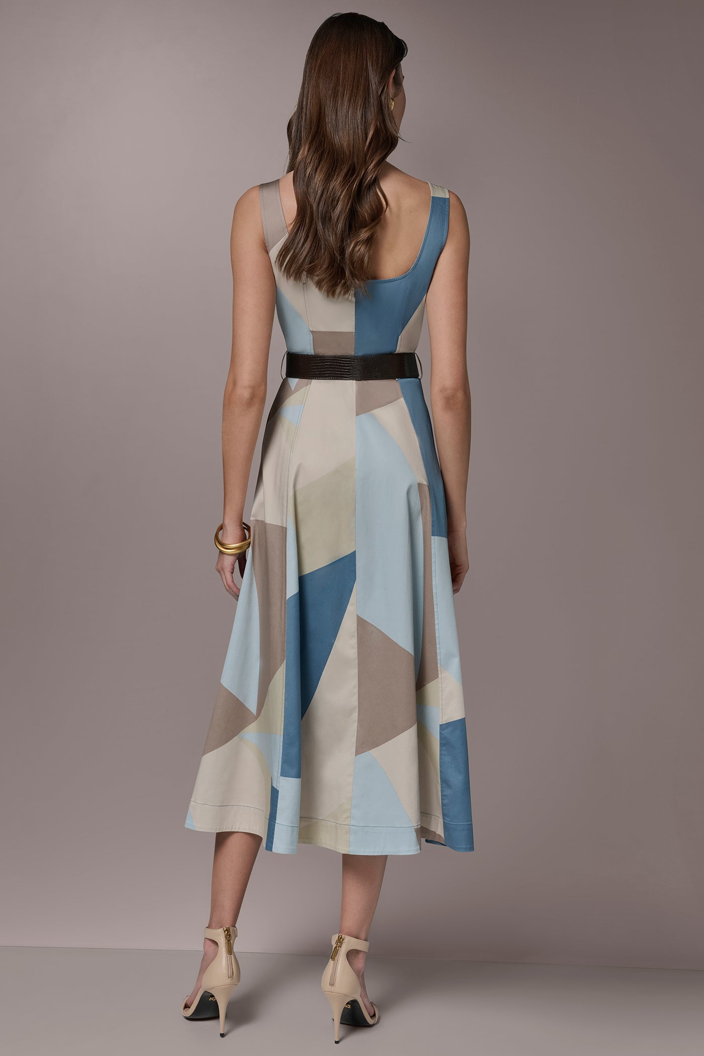 Donna Karan | STRETCH-COTTON SLEEVELESS PRINTED MIDI DRESS