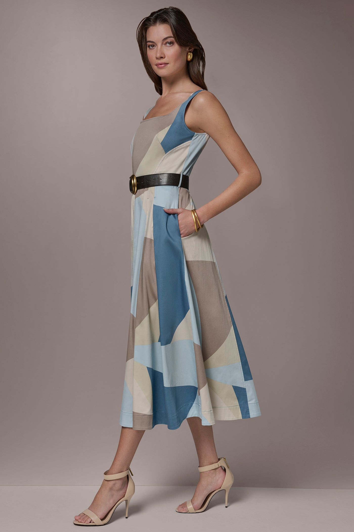 Donna Karan | STRETCH-COTTON SLEEVELESS PRINTED MIDI DRESS