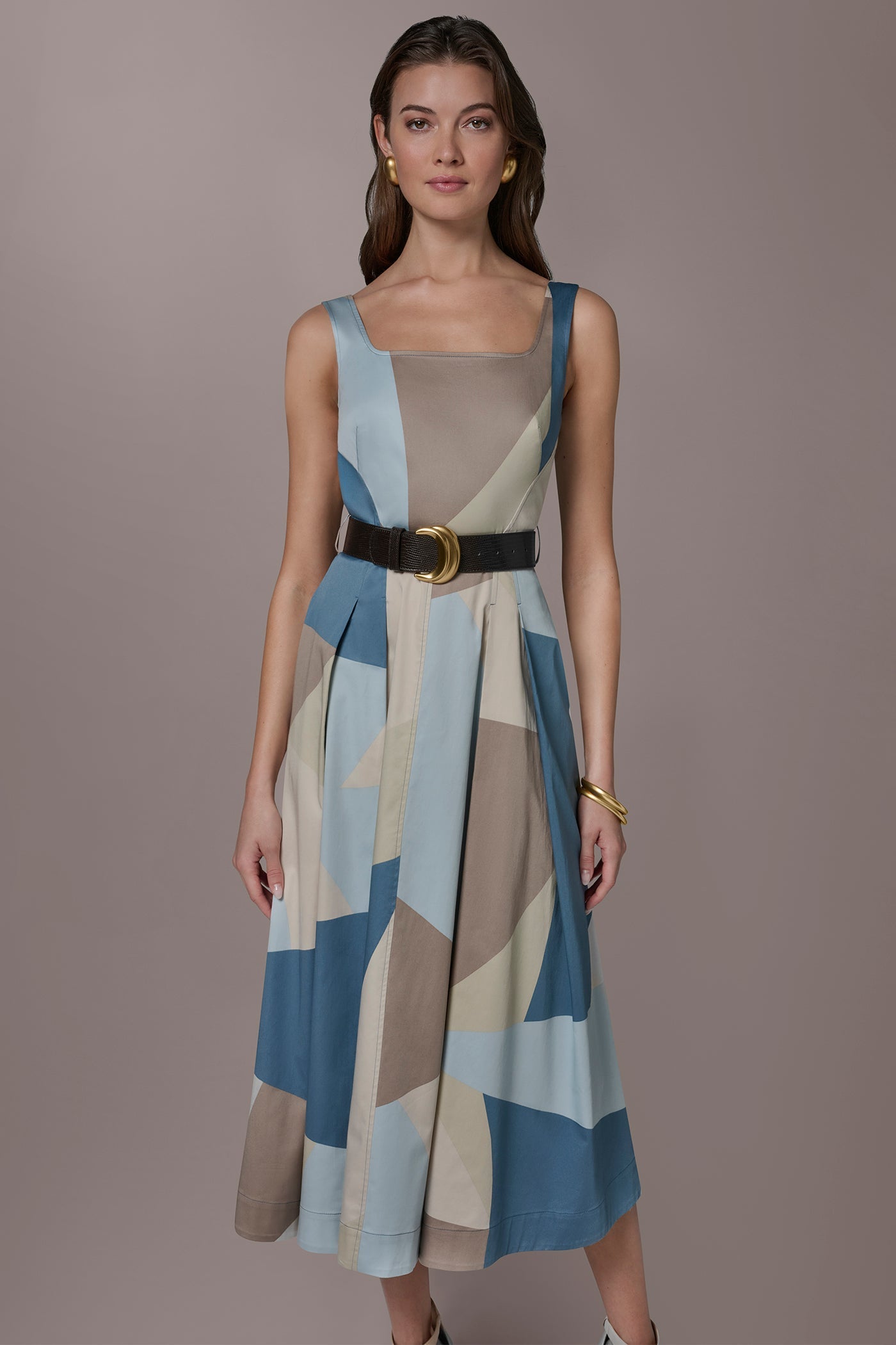 Donna Karan | STRETCH-COTTON SLEEVELESS PRINTED MIDI DRESS