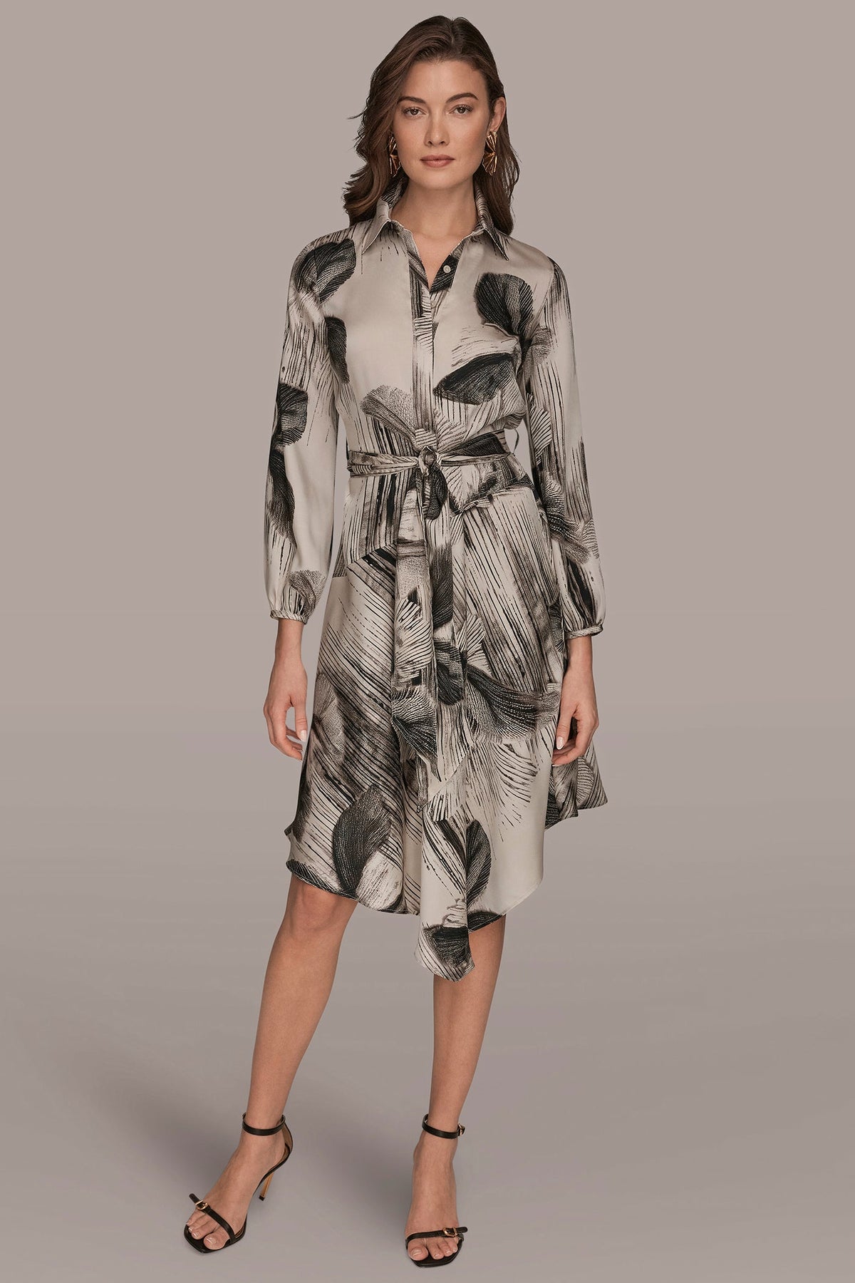 Donna Karan | FLORAL ASYMMETRIC MIDI A-LINE SHIRT DRESS