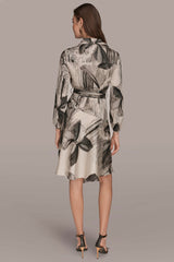 Donna Karan | FLORAL ASYMMETRIC MIDI A-LINE SHIRT DRESS