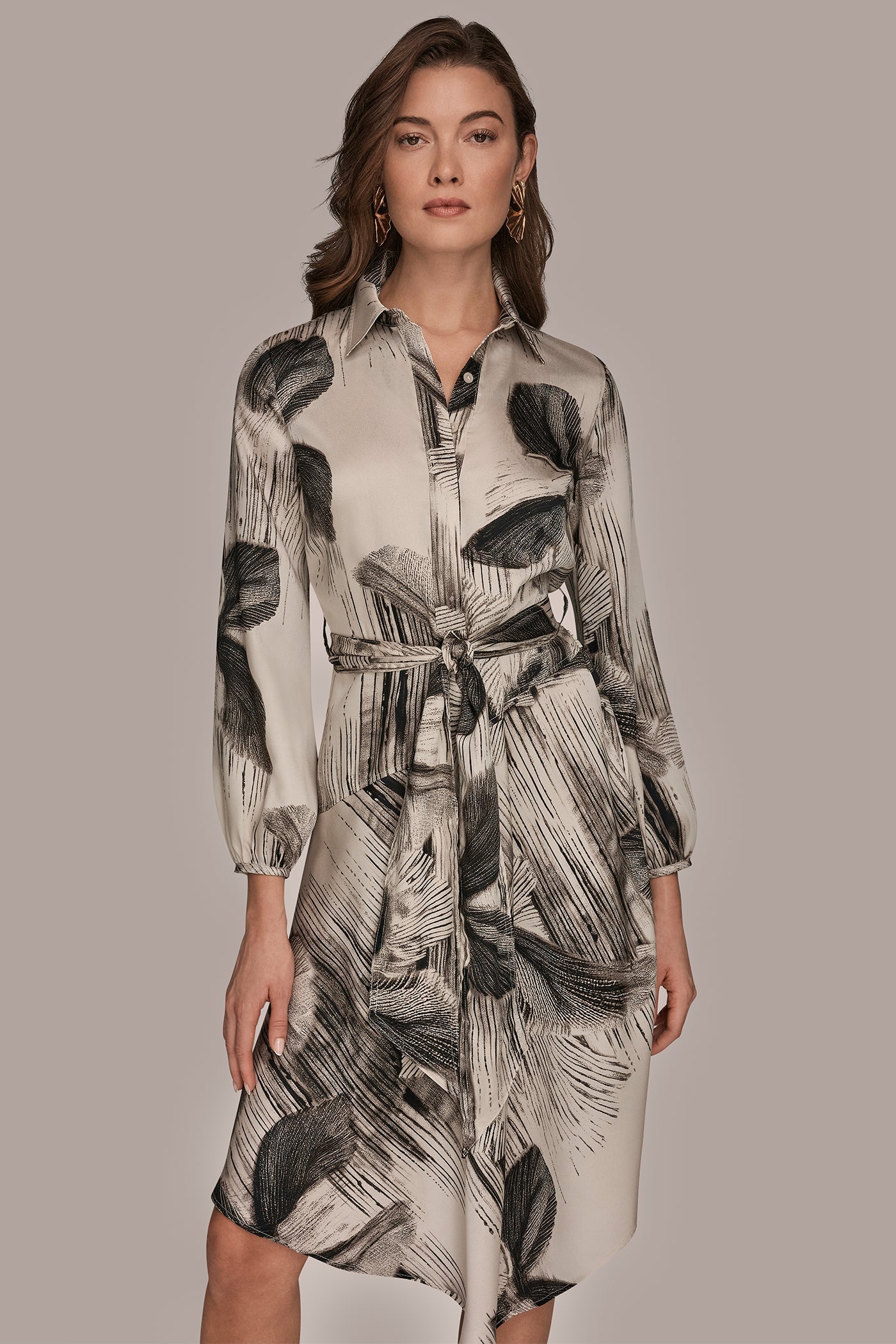 Donna Karan | FLORAL ASYMMETRIC MIDI A-LINE SHIRT DRESS