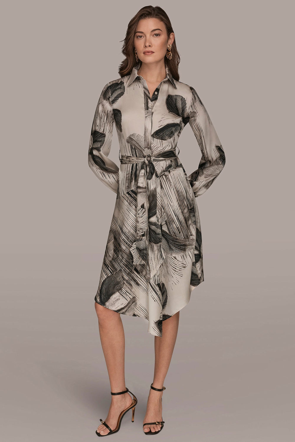 Donna Karan | FLORAL ASYMMETRIC MIDI A-LINE SHIRT DRESS