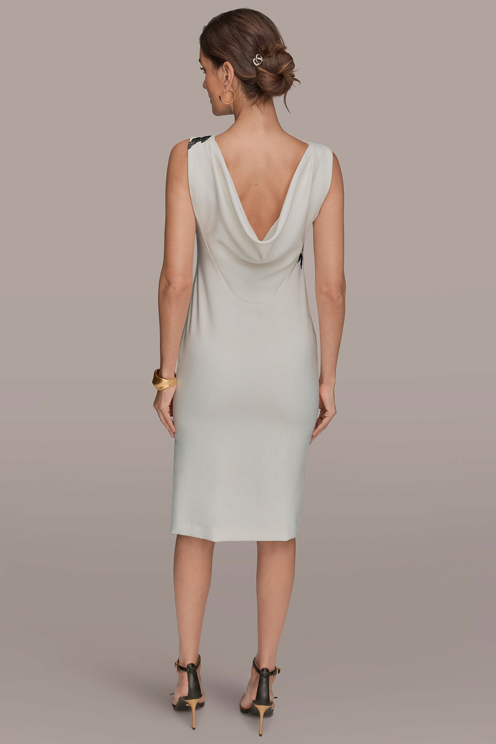 Donna Karan | FLORAL APPLIQUÉ SLEEVELESS COWL-BACK SHEATH DRESS