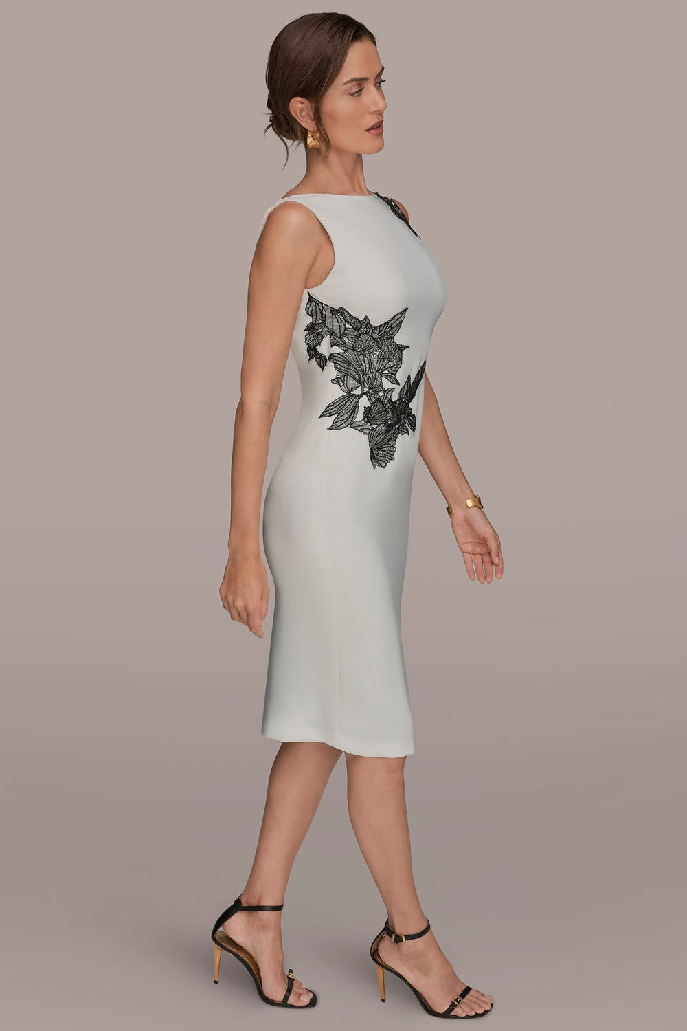 Donna Karan | FLORAL APPLIQUÉ SLEEVELESS COWL-BACK SHEATH DRESS