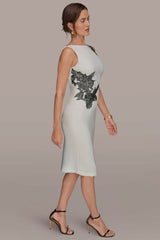 Donna Karan | FLORAL APPLIQUÉ SLEEVELESS COWL-BACK SHEATH DRESS