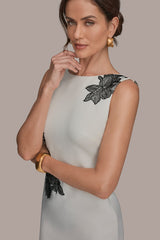 Donna Karan | FLORAL APPLIQUÉ SLEEVELESS COWL-BACK SHEATH DRESS