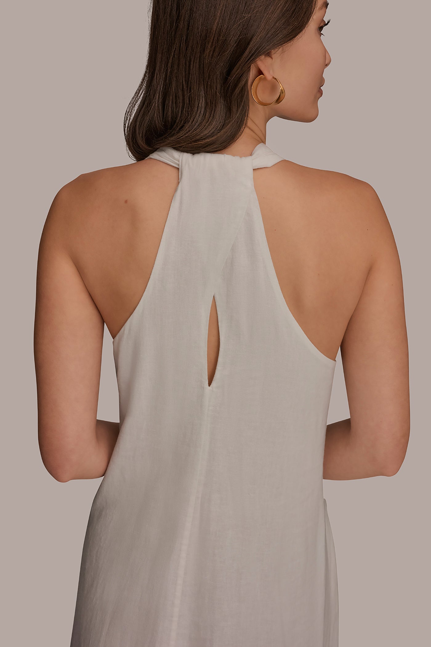 Donna Karan | LINEN-BLEND SLEEVELESS OMBRÉ TWIST-BACK MIDI HALTER DRESS