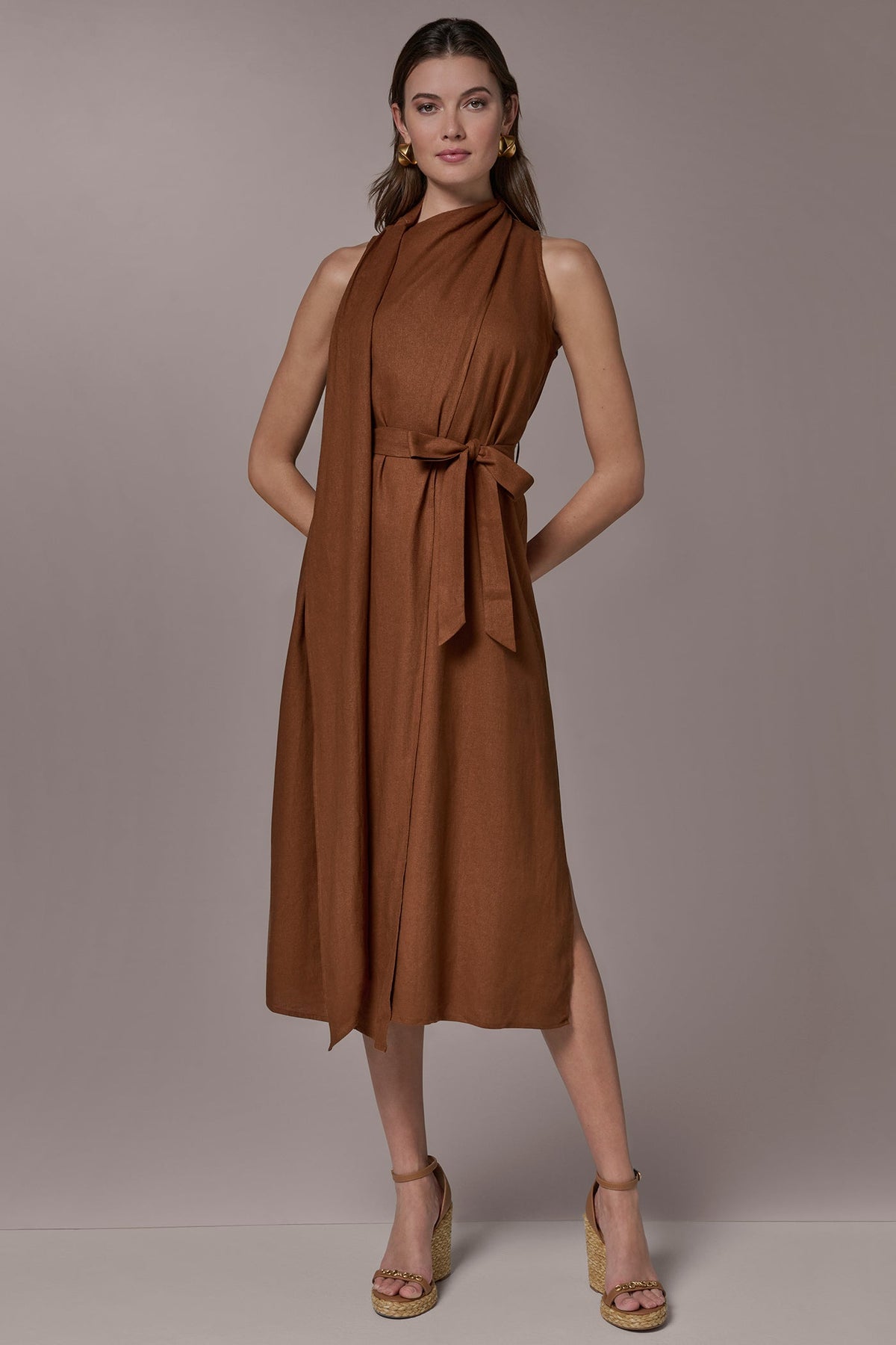 Donna Karan | SLEEVELESS SCARF MIDI A-LINE DRESS