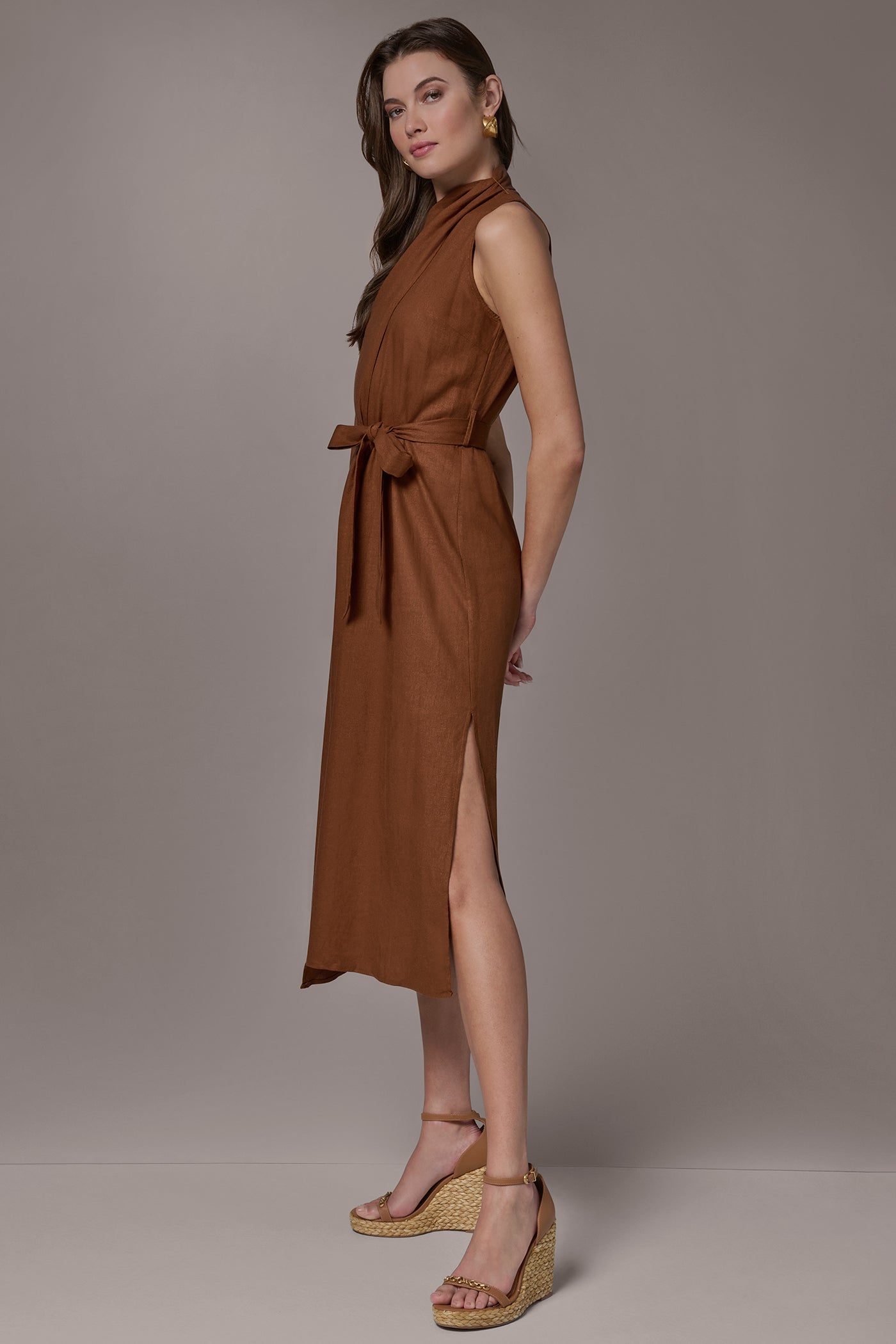 Donna Karan | SLEEVELESS SCARF MIDI A-LINE DRESS