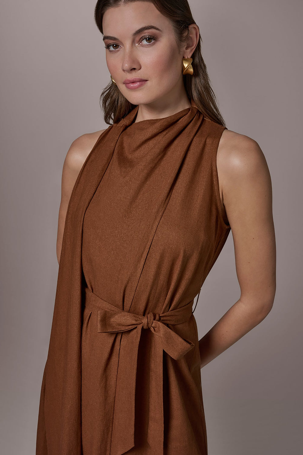 Donna Karan | SLEEVELESS SCARF MIDI A-LINE DRESS