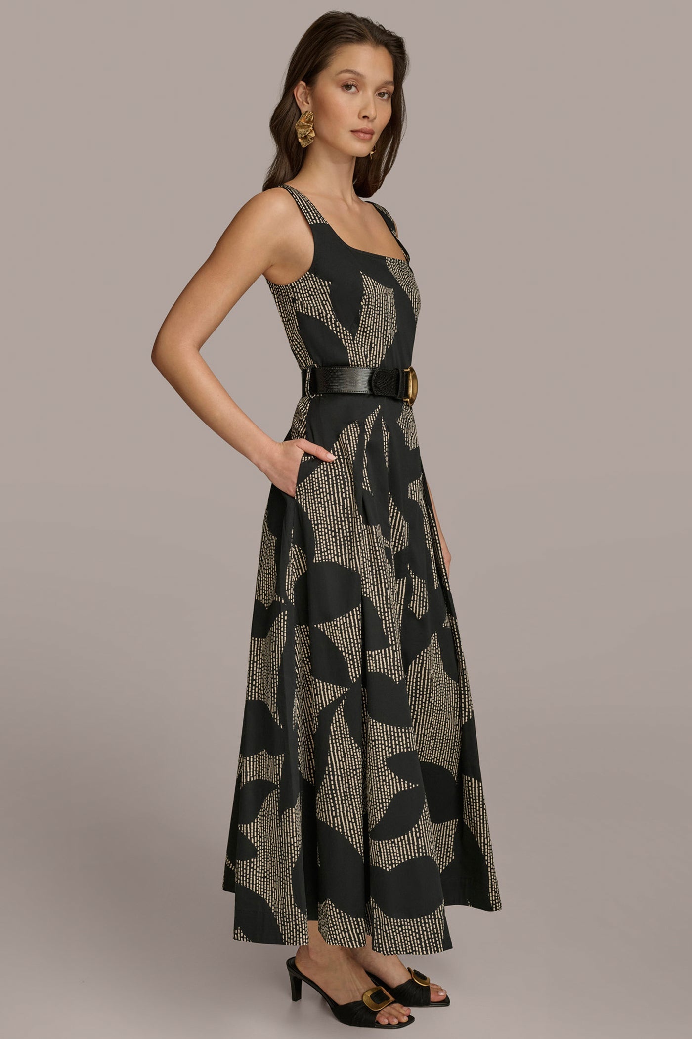 Donna Karan | COTTON SLEEVELESS FLORAL MIDI DRESS
