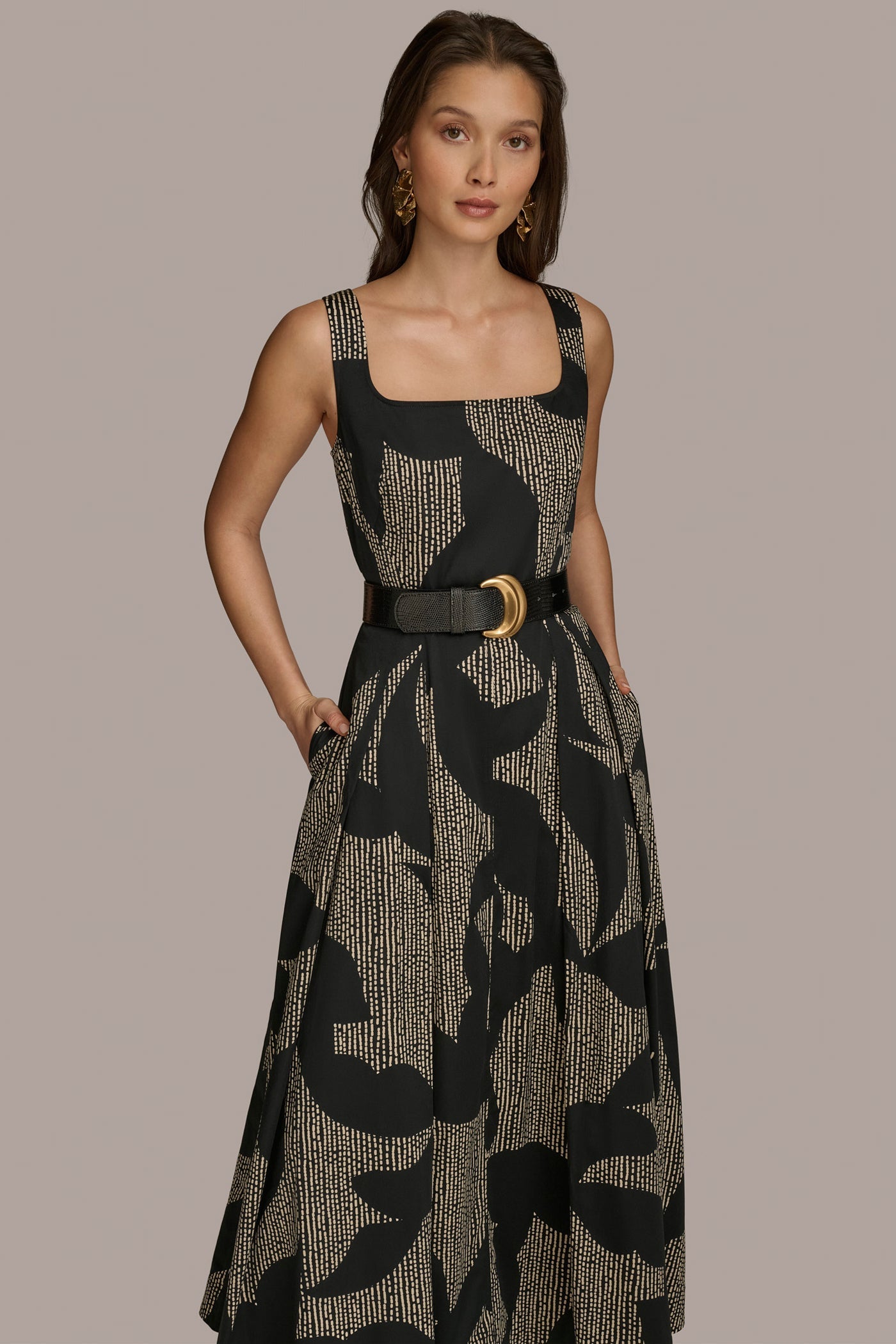 Donna Karan | COTTON SLEEVELESS FLORAL MIDI DRESS