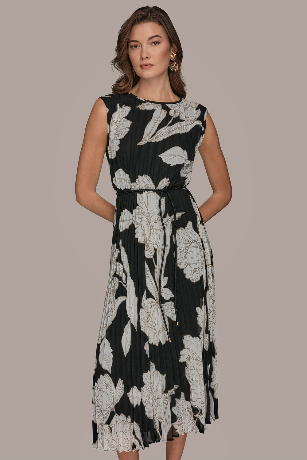 Donna Karan | CHIFFON FLORAL MIDI A-LINE DRESS