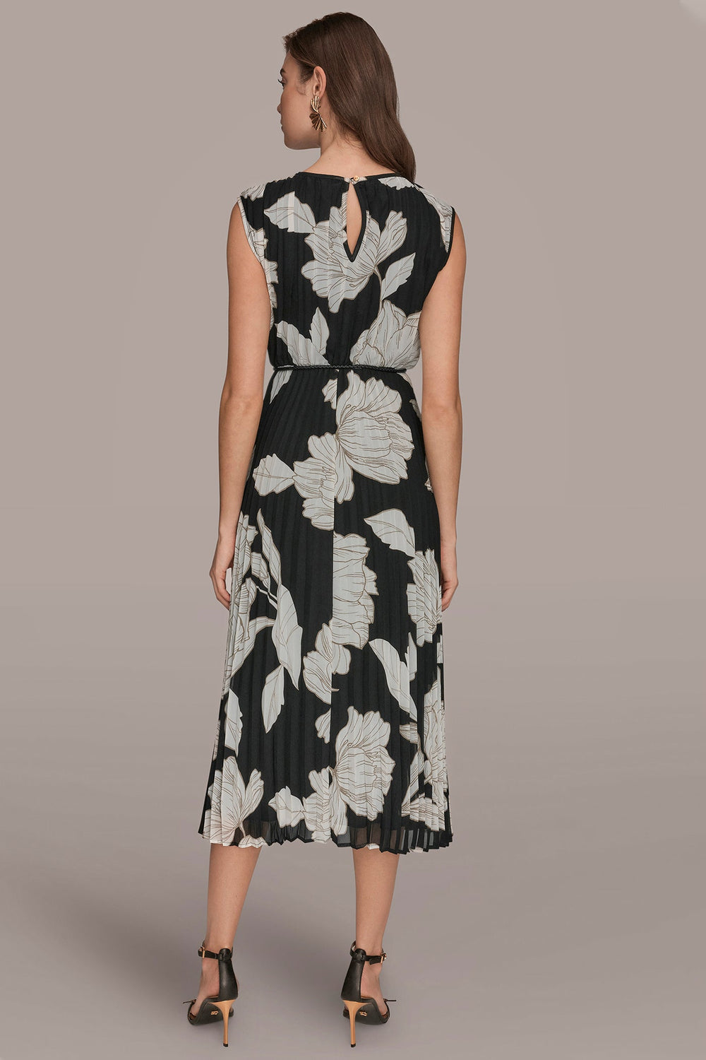Donna Karan | CHIFFON FLORAL MIDI A-LINE DRESS
