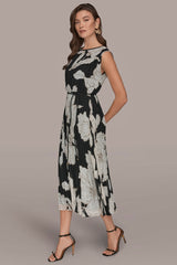 Donna Karan | CHIFFON FLORAL MIDI A-LINE DRESS