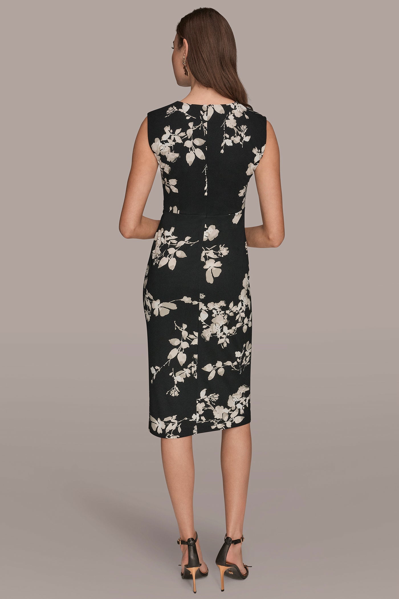 Donna Karan | FLORAL SLEEVELESS TWIST-WAIST SHEATH DRESS