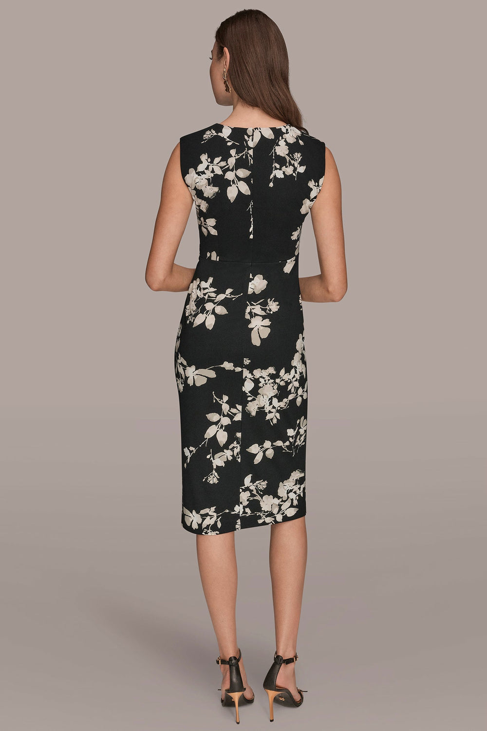 Donna Karan | FLORAL SLEEVELESS TWIST-WAIST SHEATH DRESS
