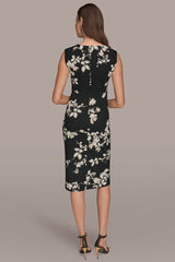 Donna Karan | FLORAL SLEEVELESS TWIST-WAIST SHEATH DRESS