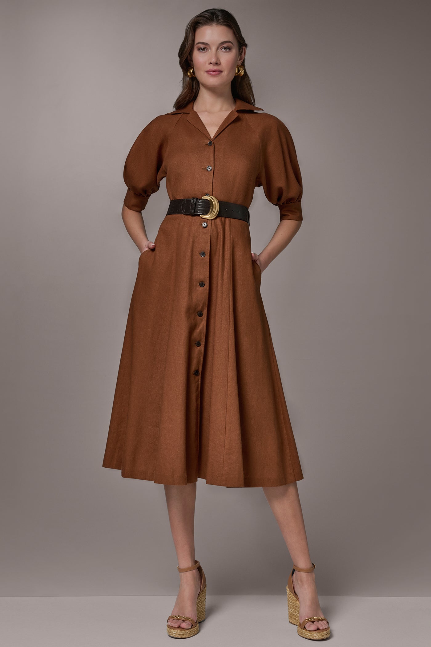 Donna Karan | LINEN-BLEND MIDI SHIRT DRESS