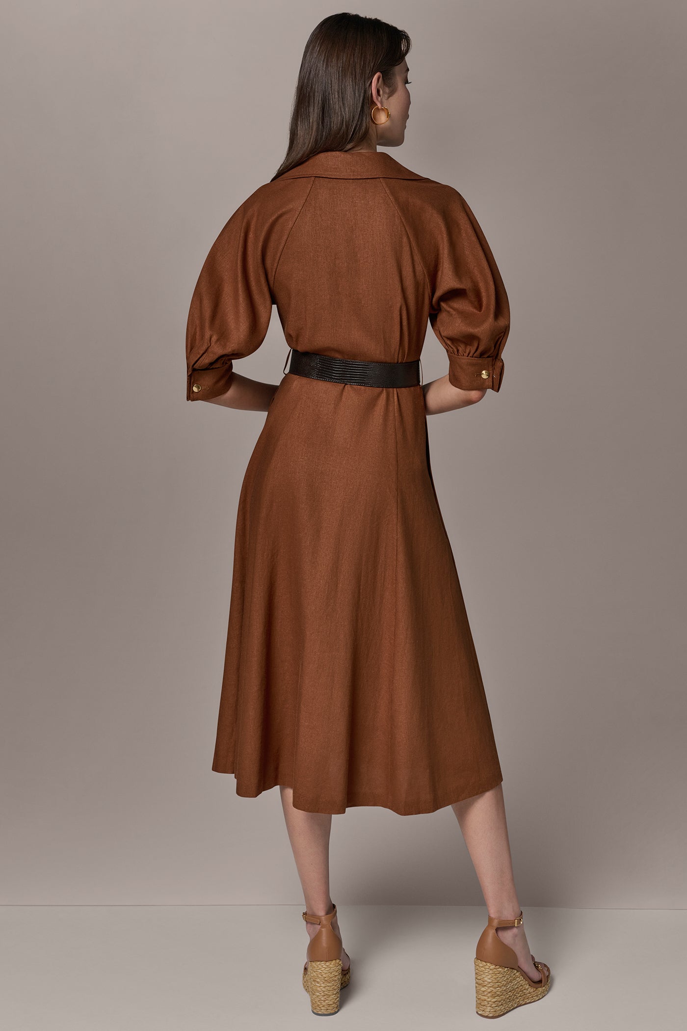 Donna Karan | LINEN-BLEND MIDI SHIRT DRESS