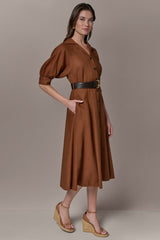 Donna Karan | LINEN-BLEND MIDI SHIRT DRESS