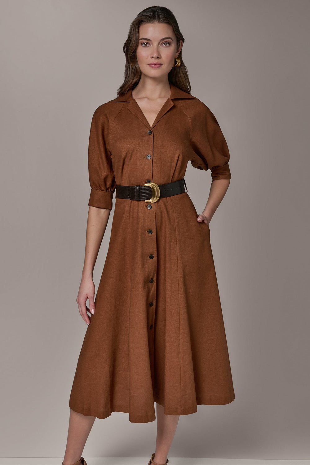 Donna Karan | LINEN-BLEND MIDI SHIRT DRESS