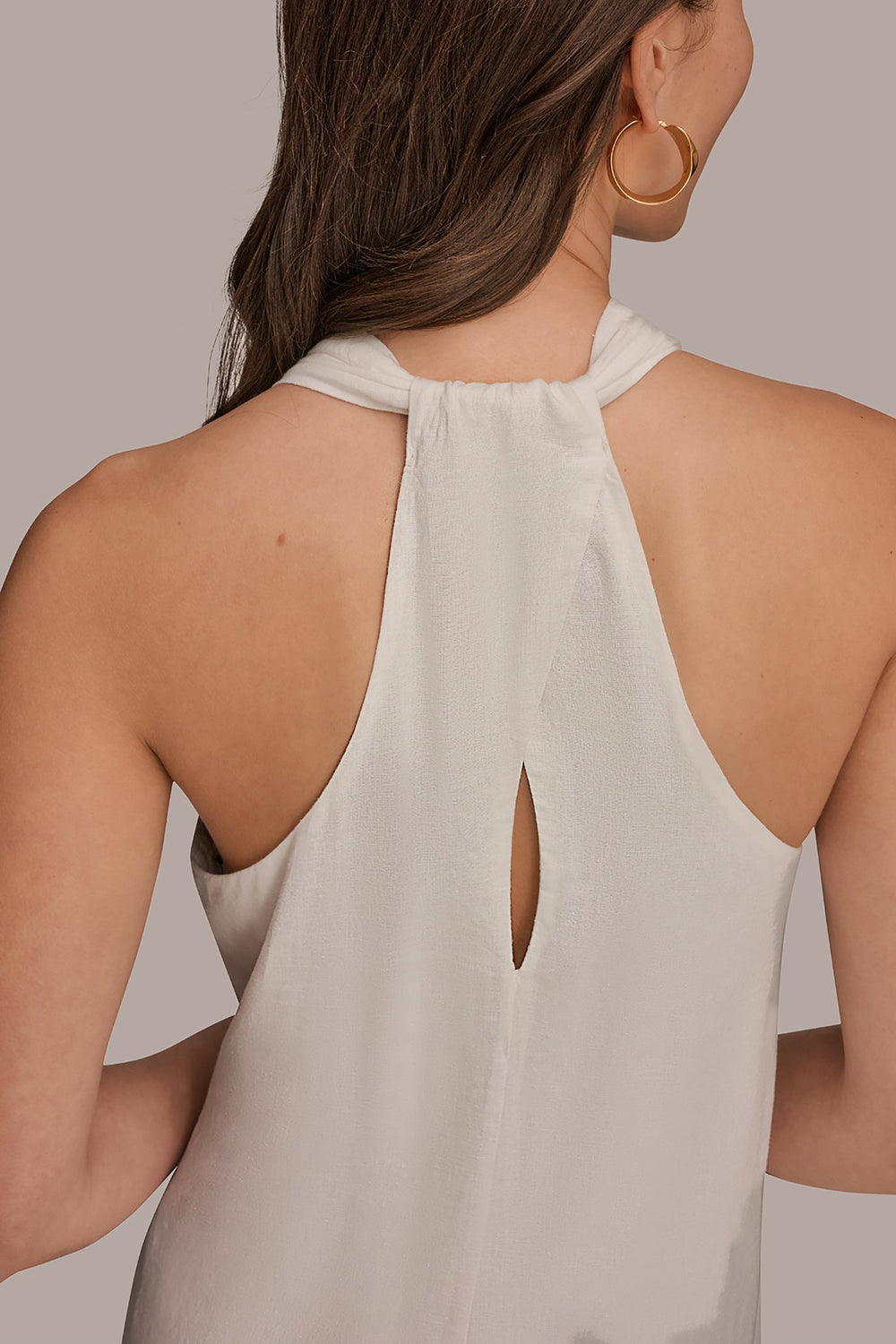 Donna Karan | LINEN-BLEND SLEEVELESS OMBRÉ TWIST-BACK MIDI HALTER DRESS