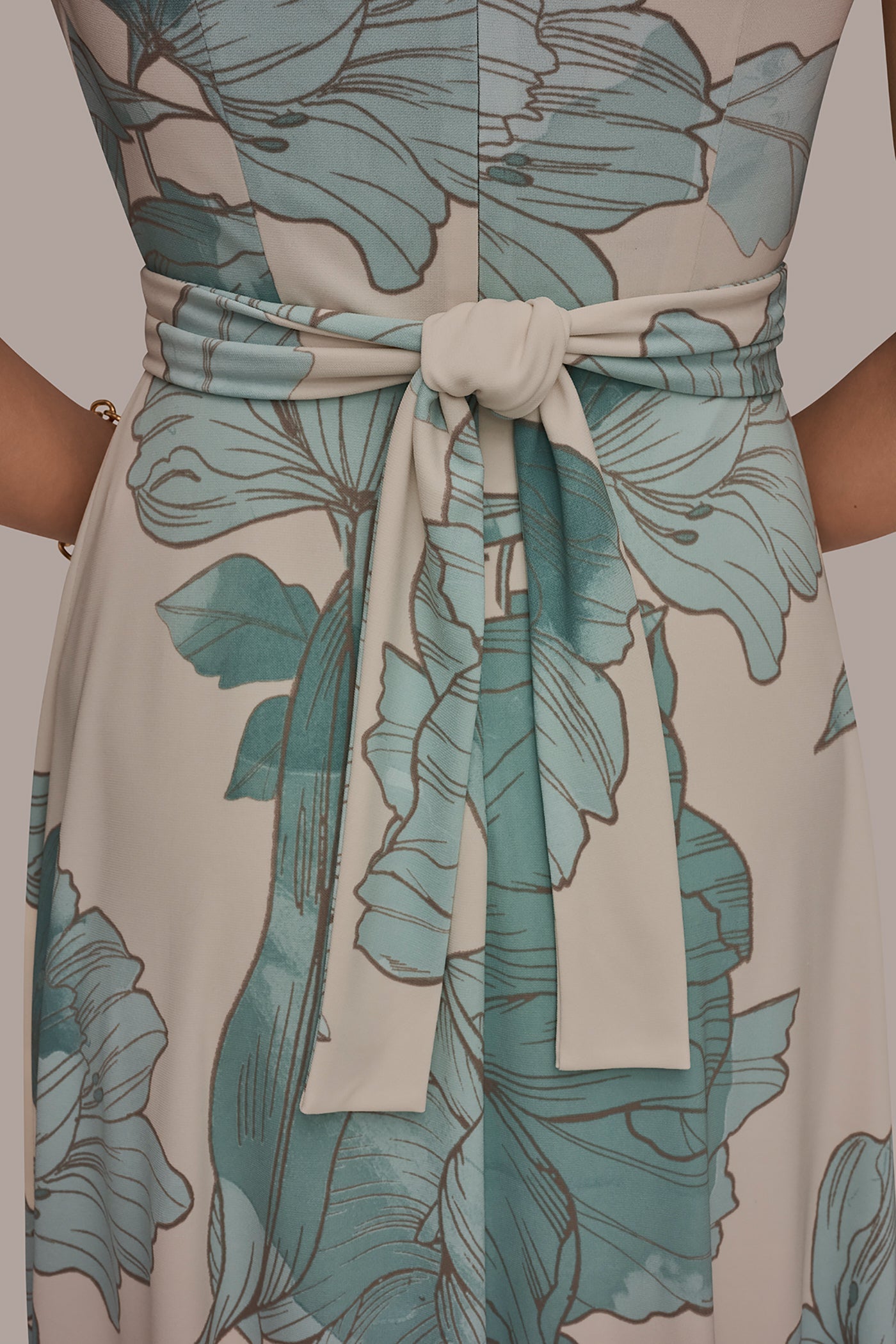 Donna Karan | SLEEVELESS FLORAL GATHERED MIDI A-LINE DRESS