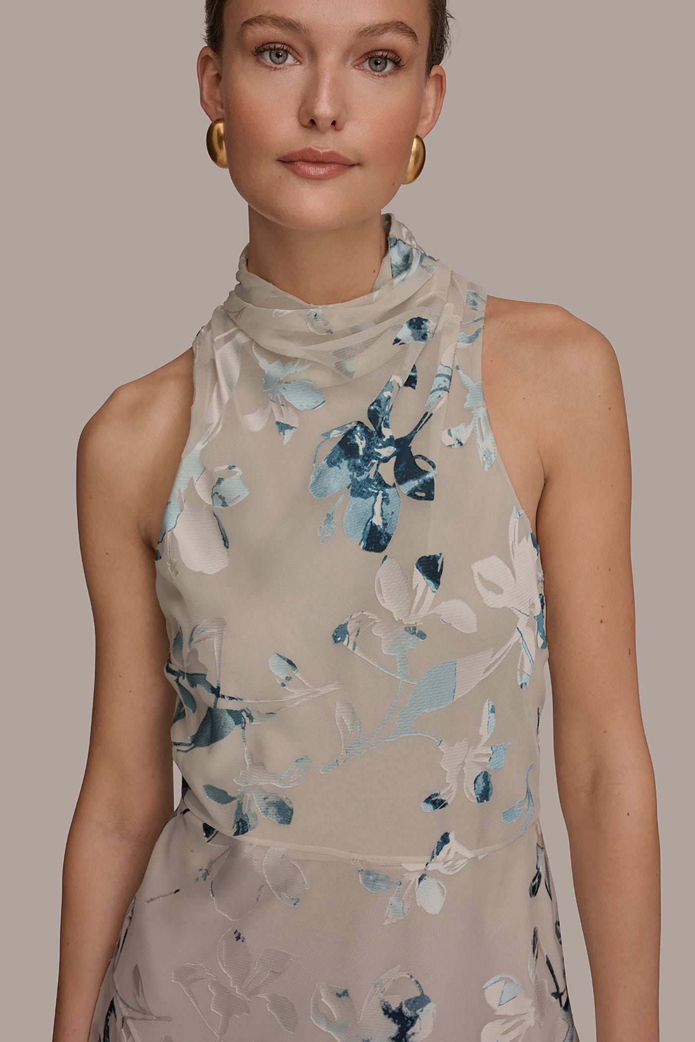Donna Karan | FLORAL BURNOUT MIDI A-LINE DRESS