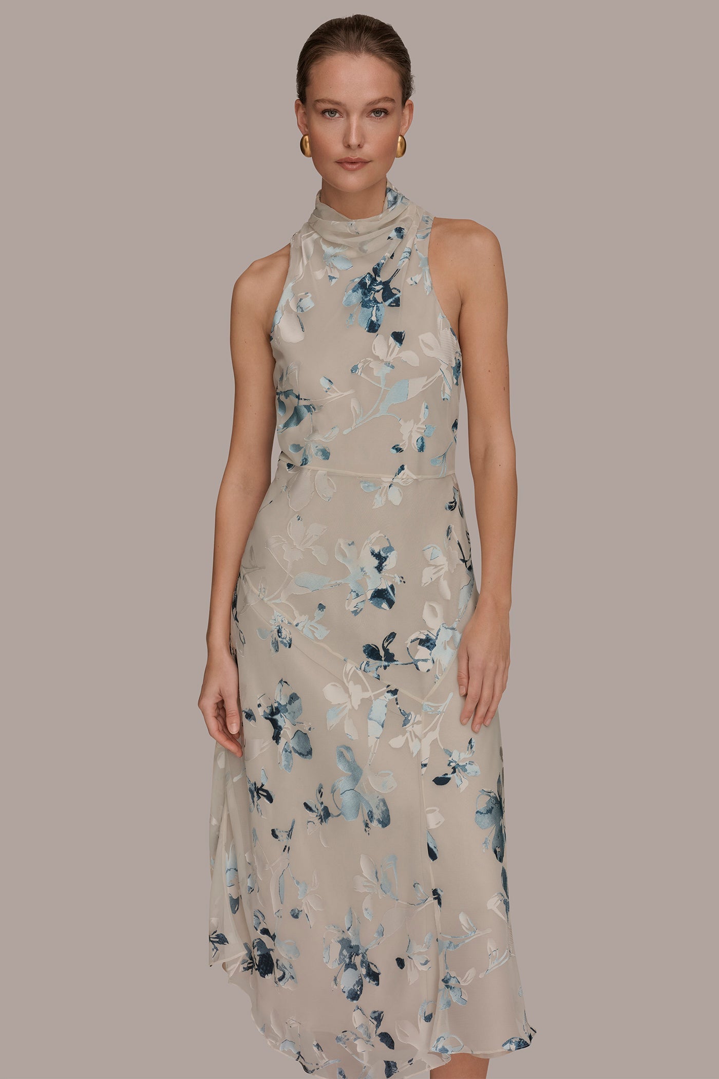 Donna Karan | FLORAL BURNOUT MIDI A-LINE DRESS